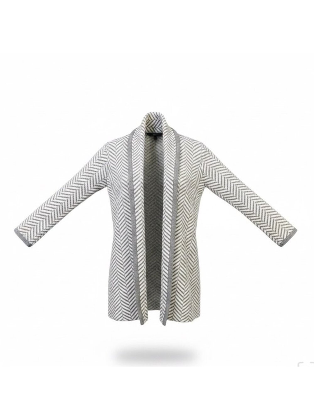 Ann Taylor Womens Gray Chevron Wool Blend Open Front Cardigan Sweater Size SP